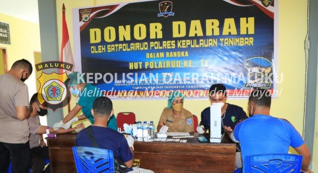 Donor Darah digelar Sat Polairud Polres Tanimbar sambut HUT Airud ke-71 tahun 2021