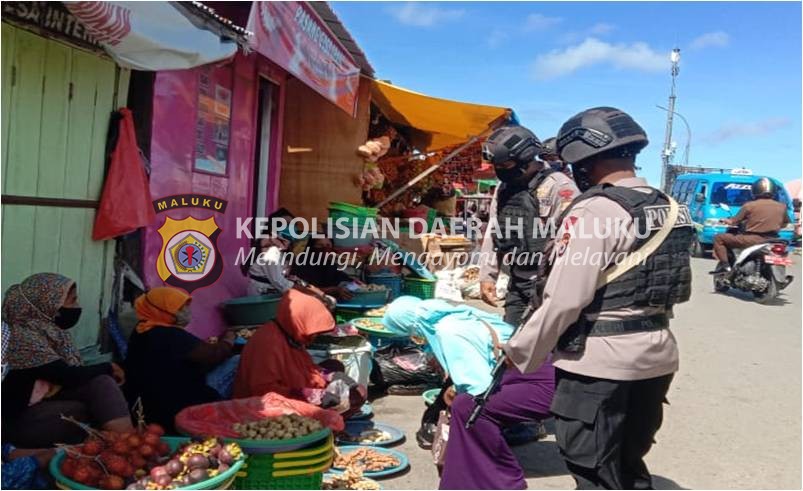 Brimob Kompi 4 Tekan Terus Penyebaran Covid 19 Dengan Melaksanakan Patroli Edukasi Prokes