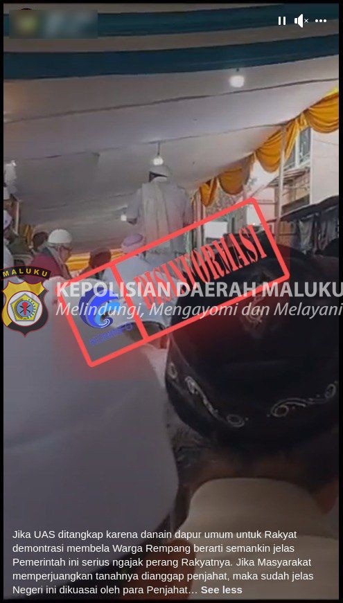 [Hoaks] Polisi Tangkap UAS karena Danai Dapur Umum Warga Pulau Rempang