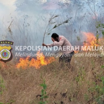 Kapolsek Selaru Pimpin Personel Padamkan Kebakaran Hutan dan Lahan