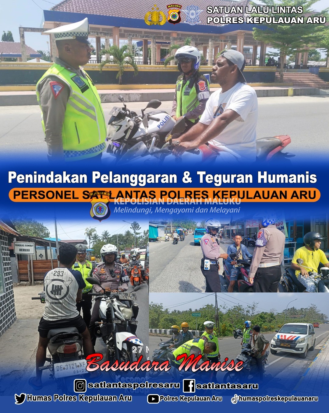 Pengaturan Aruslalin Pagi Hari Sat Lantas Polres Kepulauan Aru Berikan Teguran Kepada Pengendara Yang Langgar Aturan.