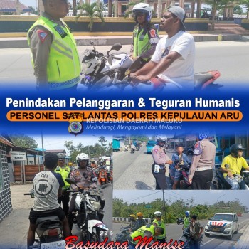 Pengaturan Aruslalin Pagi Hari Sat Lantas Polres Kepulauan Aru Berikan Teguran Kepada Pengendara Yang Langgar Aturan.