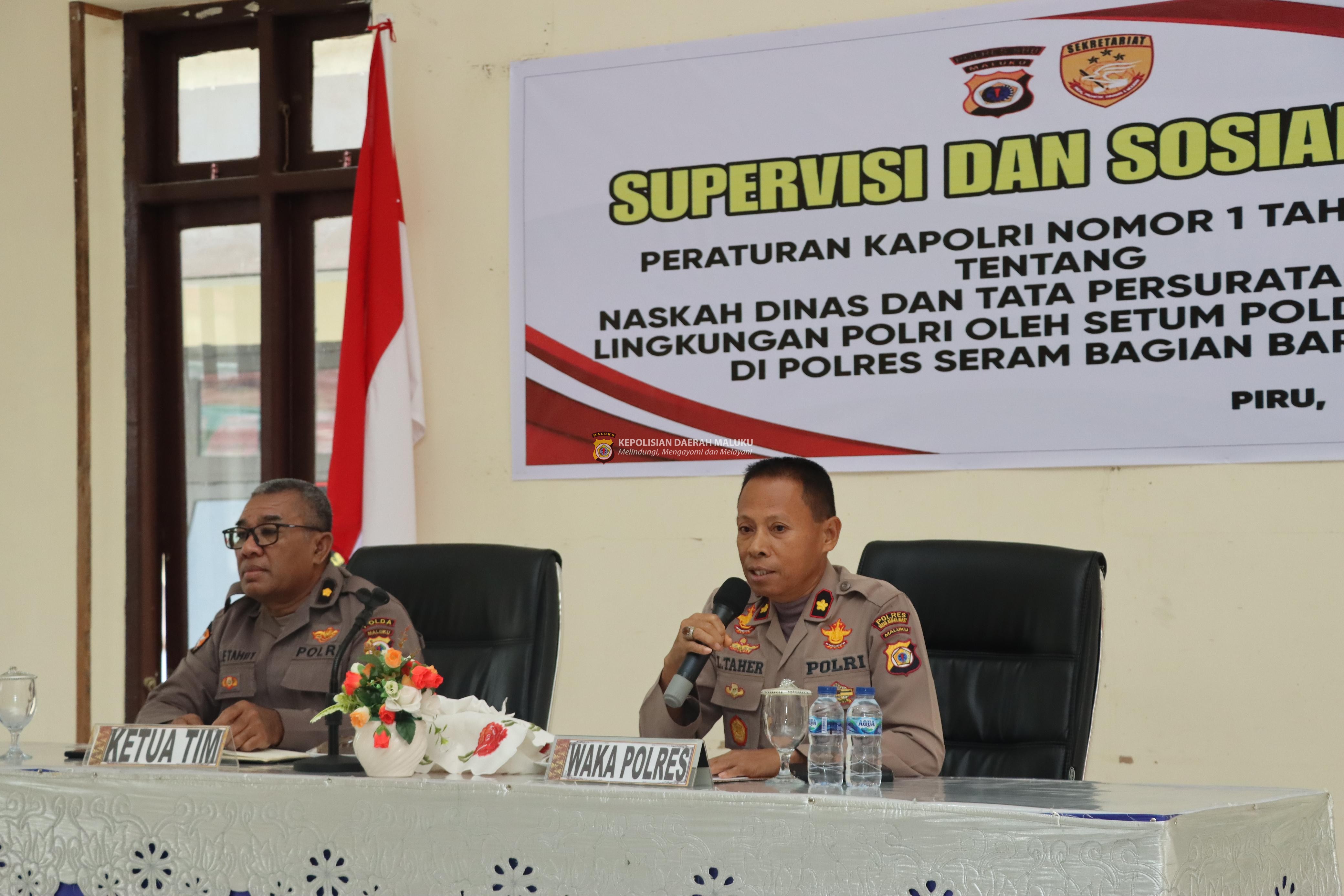 Supervisi di Polres SBB,Setum Polda Maluku Lakukan Sosialiasi Peraturan Kapolri Nomor 1 Tahun 2023