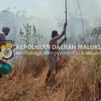 Respon cepat Polsek Selaru padamkan kebakaran hutan dan lahan