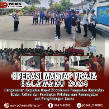 Kembali Personil Polres Malteng Laksanakan Pengamanan Rapat Koordinasi Penguatan Kapasitas Badan Adhoc dan Persiapan Pelaksanaan Pemungutan dan Penghitungan Suara