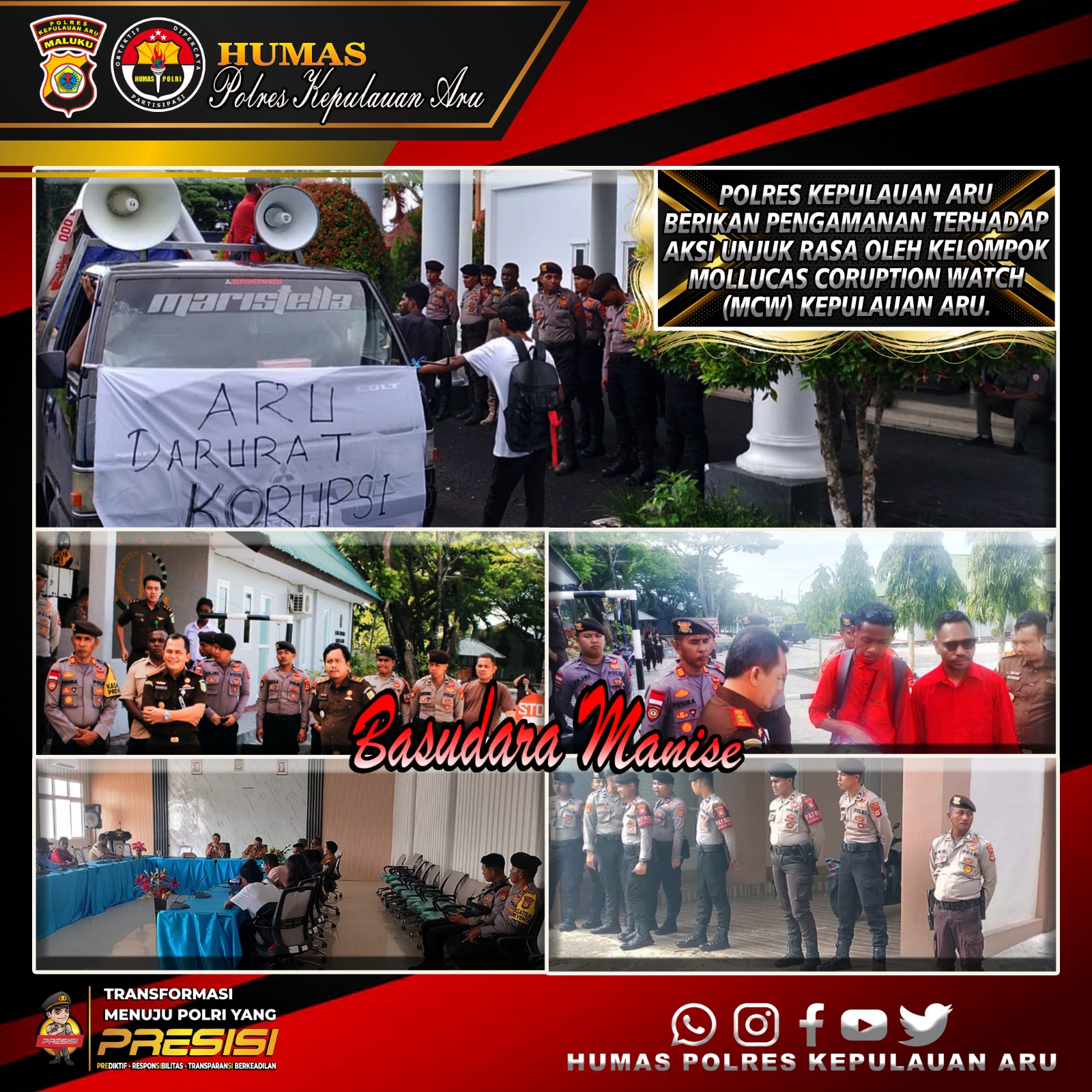 POLRES KEPULAUAN ARU BERIKAN PENGAMANAN TERHADAP  AKSI UNJUK RASA OLEH KELOMPOK MOLLUCAS CORUPTION WATCH (MCW) KEPULAUAN ARU