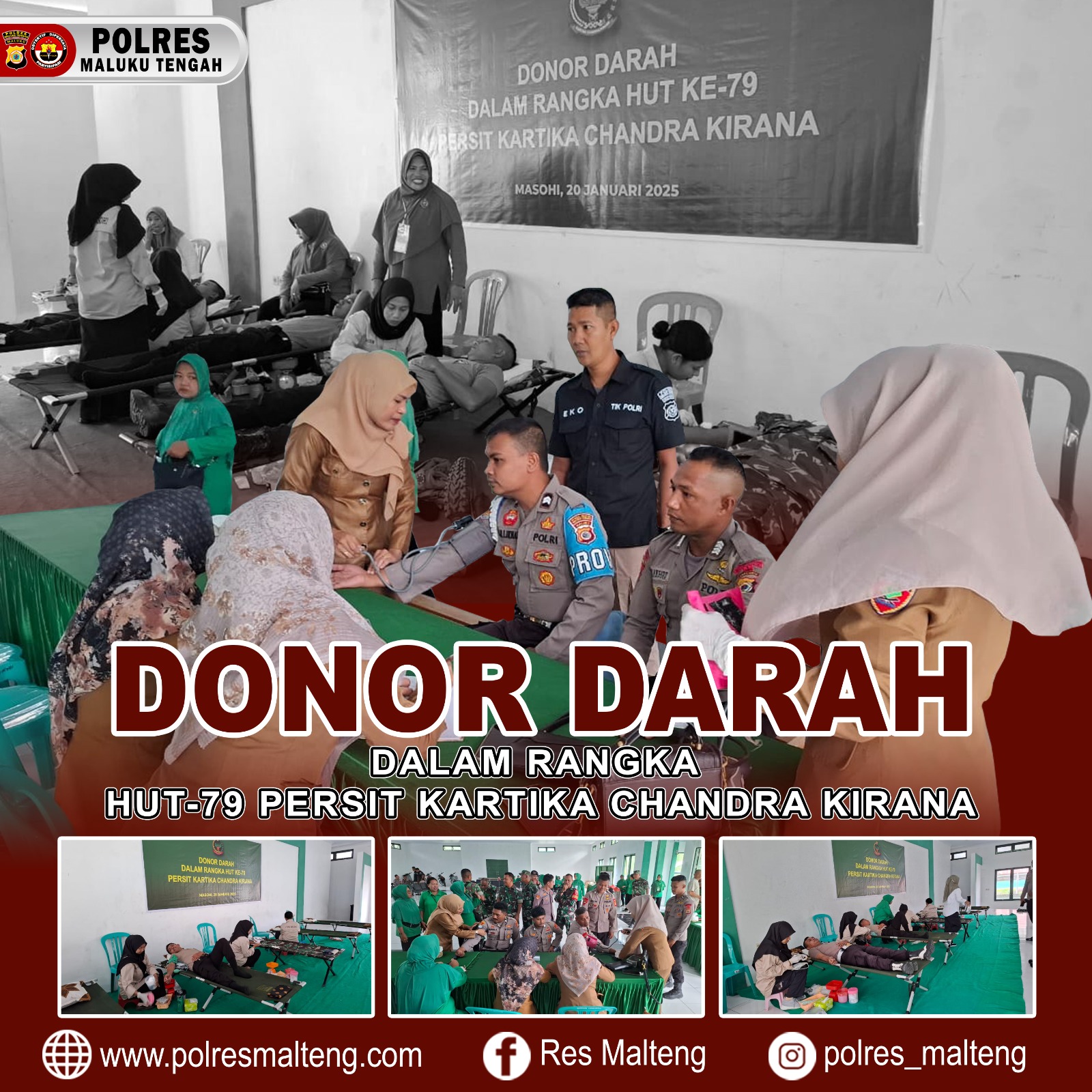 Bakti Sosial TNI-Polri, Personel Polres Malteng Ikut Donor Darah HUT PERSIT ke-79