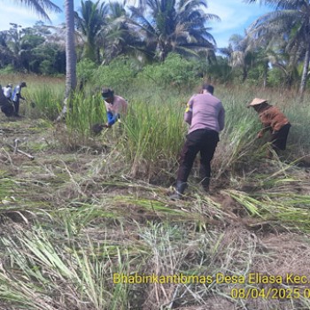 Gotong royong bersihkan lahan, Bhabinkamtibmas Eliasa ajak Warga dukung Ketahanan Pangan