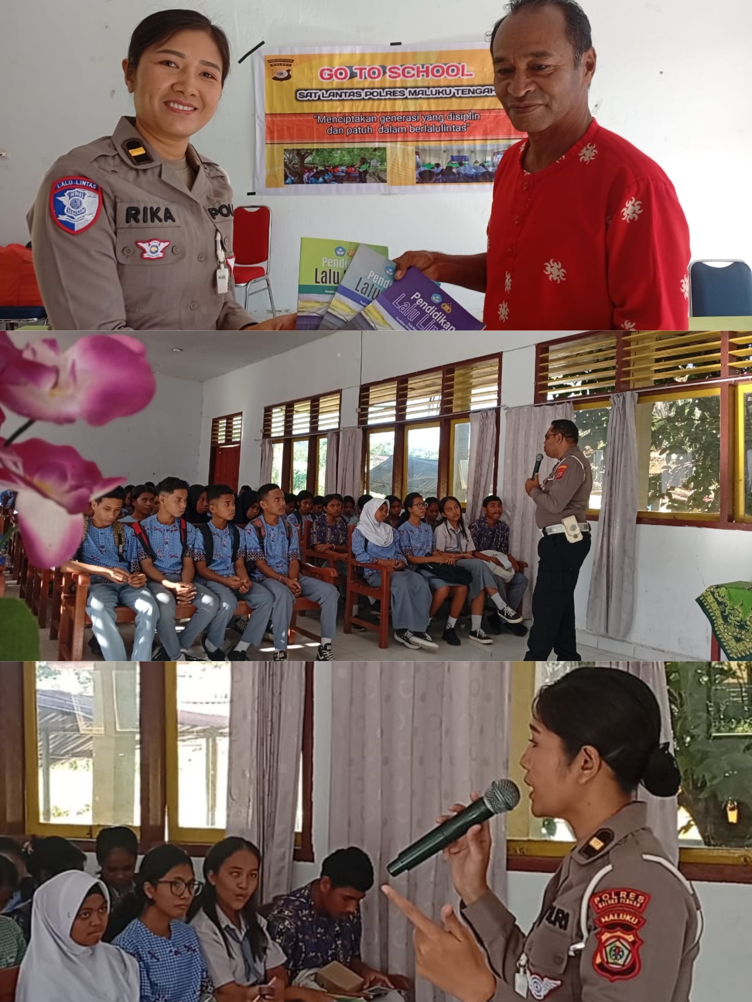Melalui Program Police Go To School, Satlantas Polres Maluku Tengah Sosialisasi Tertib Lalu Lintas Pada Siswa