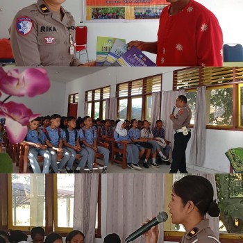 Melalui Program Police Go To School, Satlantas Polres Maluku Tengah Sosialisasi Tertib Lalu Lintas Pada Siswa