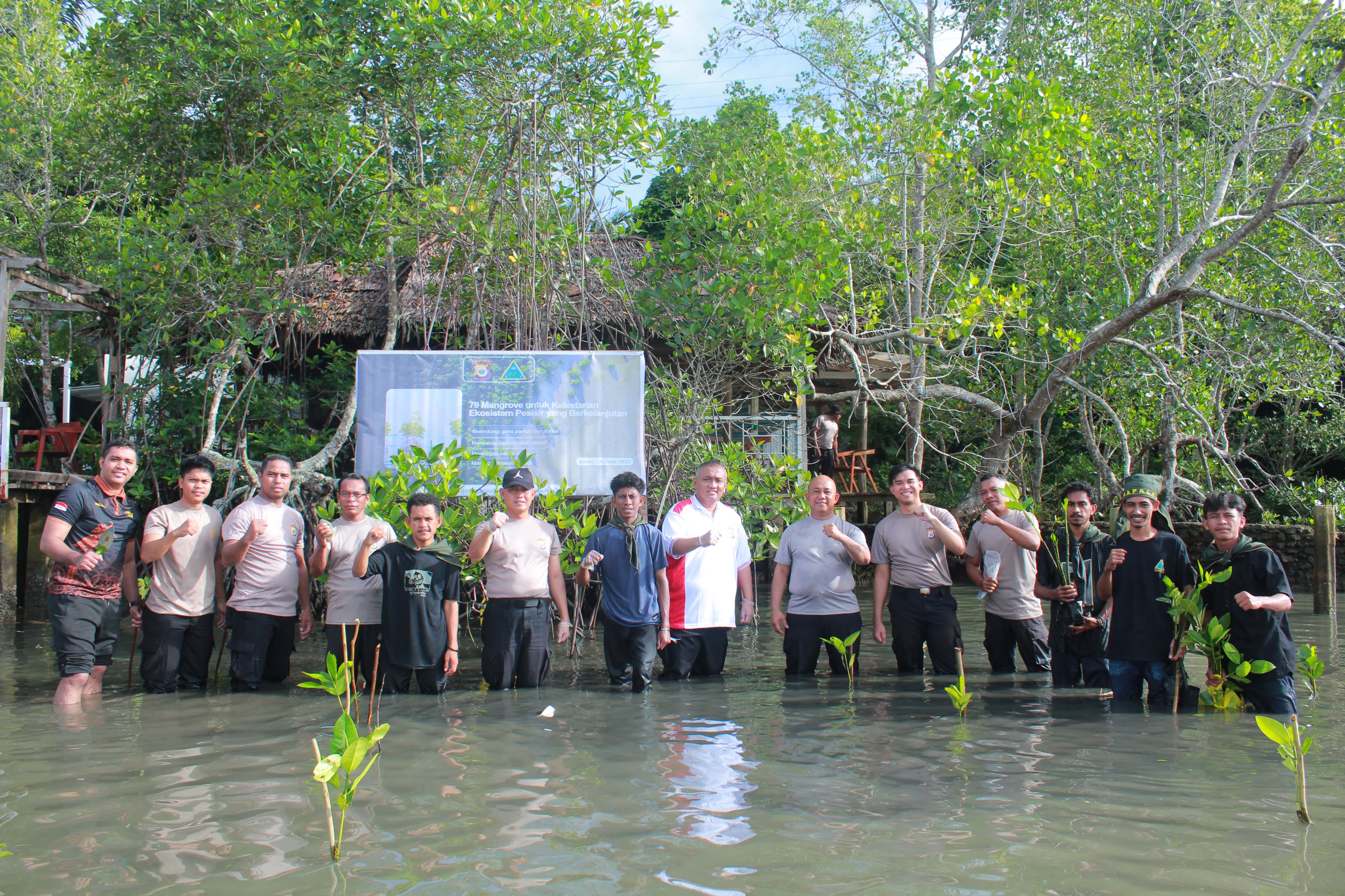 Sambut Hari Bhayangkara ke-79, Polresta Ambon Tanam 79 Bibit Mangrove di Pesisir