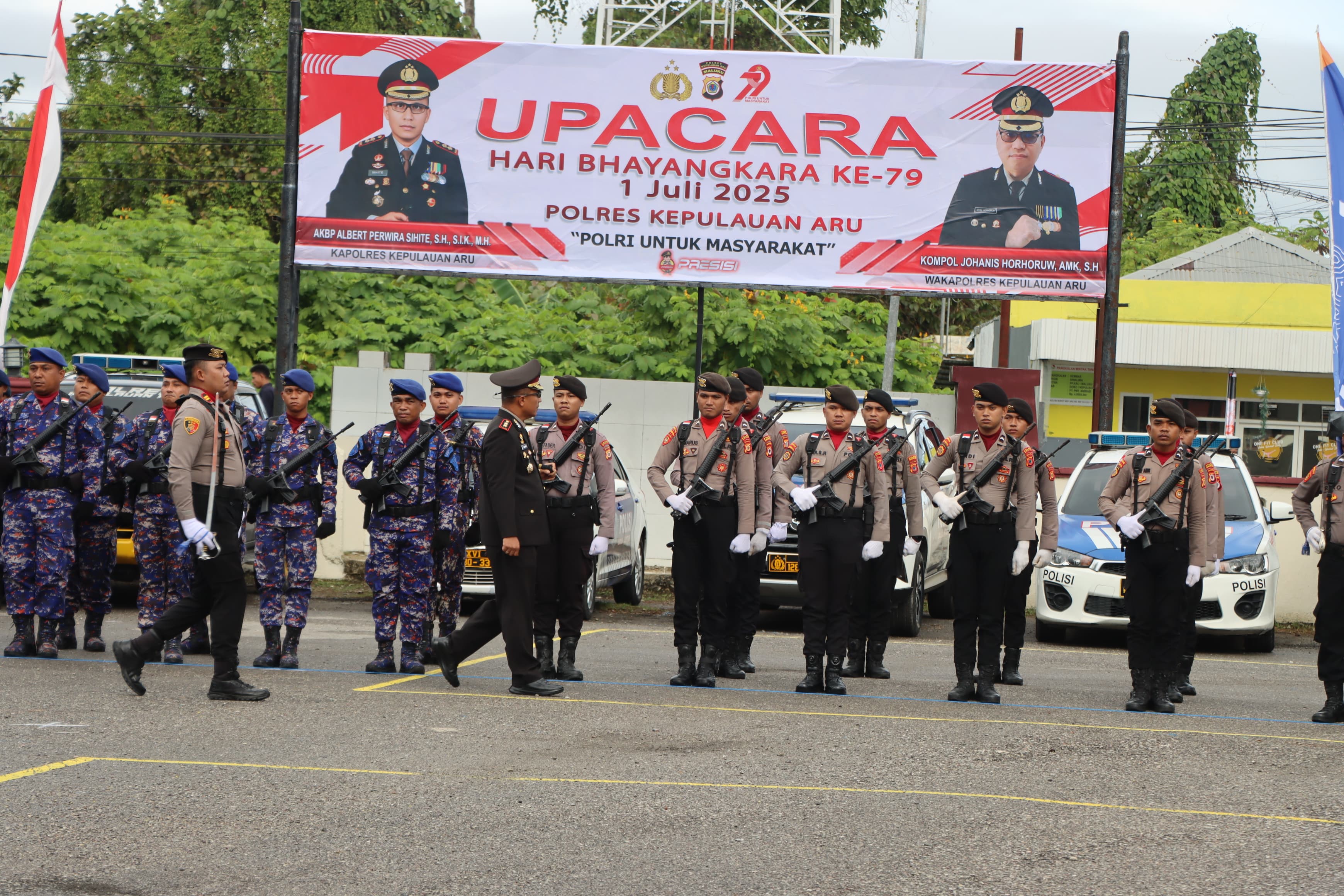 Kapolres Kepulauan Aru, Pimpin Upacara HUT Bhayangkara Ke - 79, Di Mako Polres Kepulauan Aru